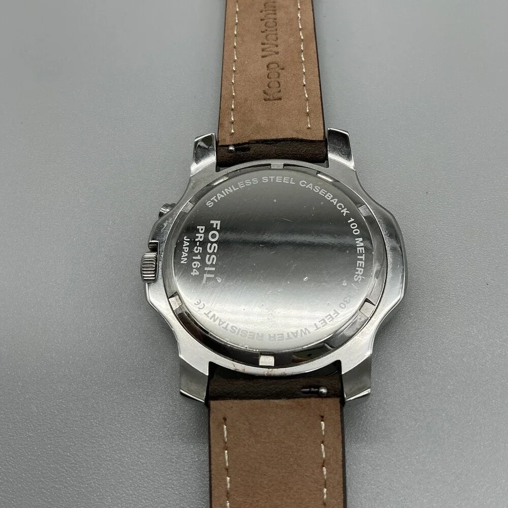 Fossil PR-5164 Mens Watch 43mm Backlight Date Brown Leather New Battery
